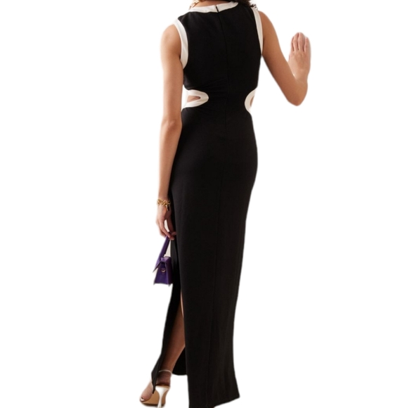 STAUD Dolce Contrast cut-out ponte Maxi dress black & white NWT - Picture 7 of 12
